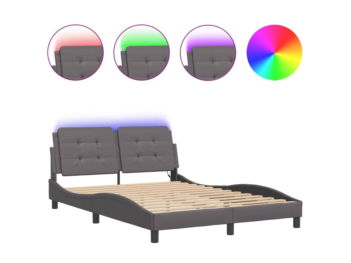 Estrutura de Cama com Led Sem Colchão Zadar 140x200 cm Cinza MAISON EXCLUSIVE