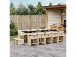 Vidaxl 15 Pcs Conjunto De Jantar P/ Jardim Com Almofadões Vime Pe Bege