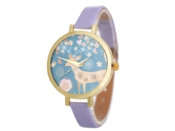 Relógio de Pulso Feminino de Quartzo com Pulseira Pu Estilo Moderno Rosa Choque