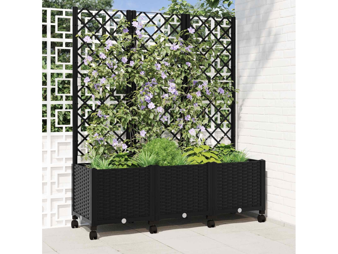 Vidaxl Vaso De Jardim Com Treliça E Rodas Preto 120 X 40 X 146 Cm Pp