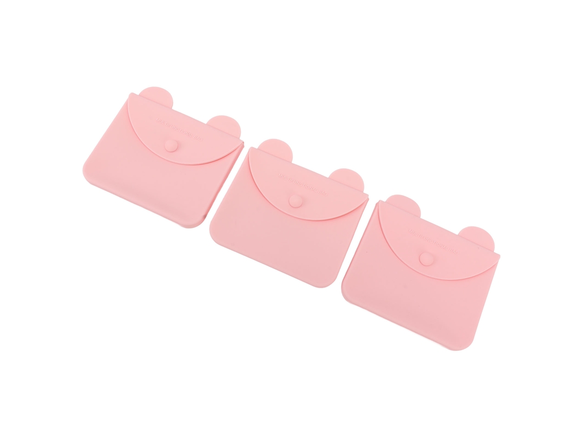 3 Sacos de Silicone para Armazenamento com Clip Rosa Ecológico