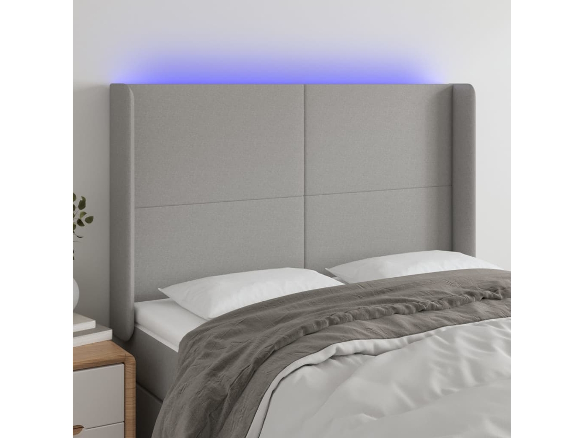 Vidaxl Cabeceira Cama C/ Luzes Led Tecido 147x16x118/128cm Cinza-claro
