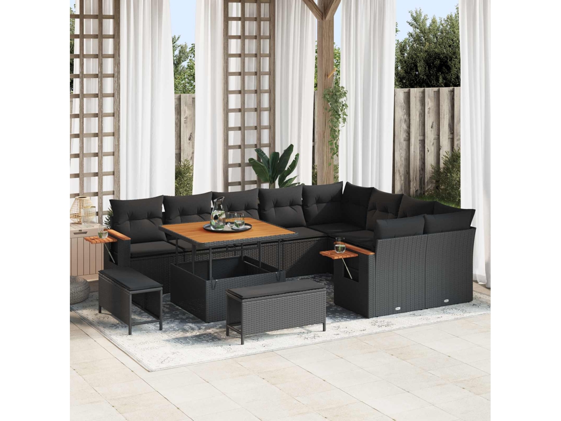 Vidaxl Conjunto De Sofá De Jardim 12 Unid. Preto Vime Pe