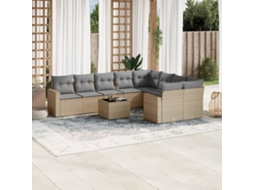 Vidaxl 10 Pcs Conjunto De Sofás P/ Jardim Com Almofadões Vime Pe Bege