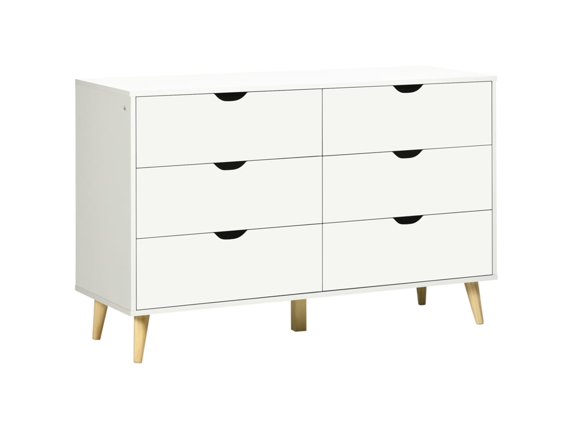 Cómoda com 6 Gavetas Melamina de Madeira e Madeira de Pinho Cor Branco 120x40x76 cm Homcom