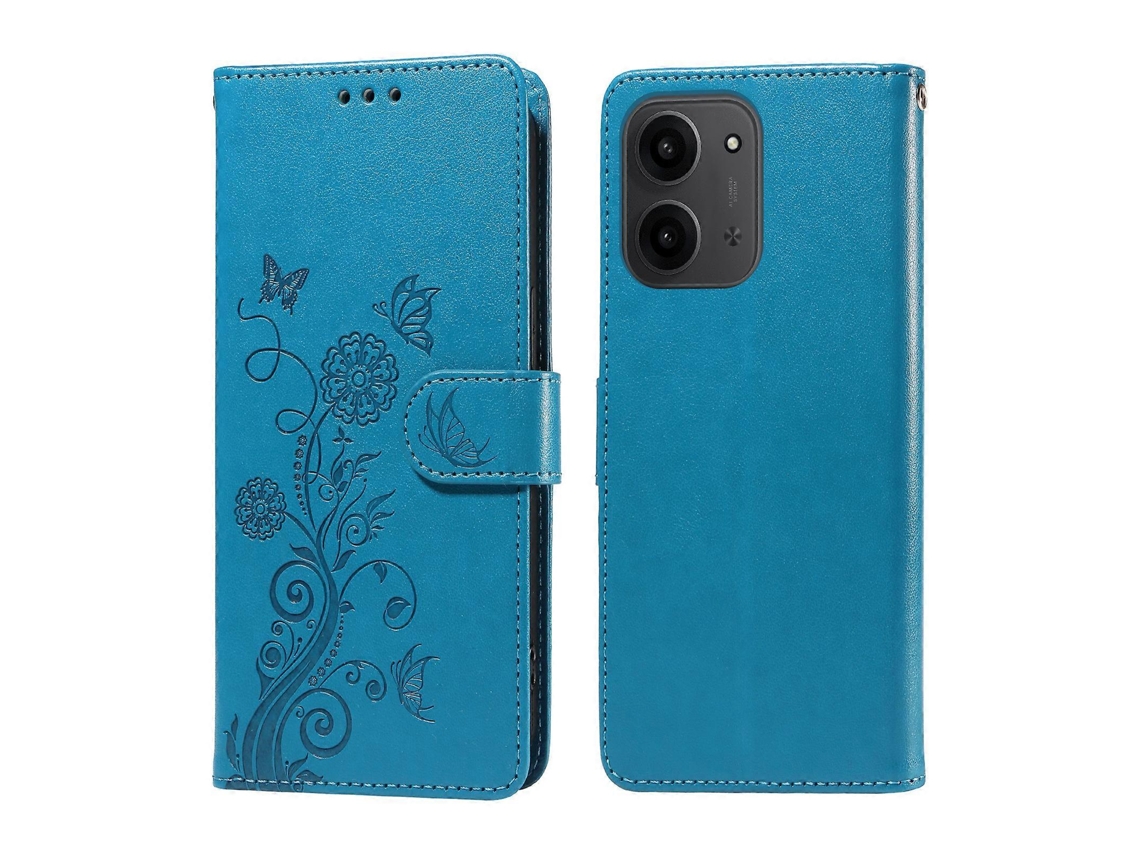 Capa De Couro Com Estampa Floral De Borboleta E Suporte Para Xiaomi Redmi 15c 4g E Xiaomi Redmi 15c 5g, Azul