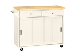 Carrinho de Cozinha PROFESIA BOYANG com 2 armários, porta corrediça, 2 gavetas, barra para panos, rodas (110x49,5x89,5 cm) creme