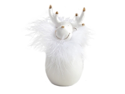 Boneco de Natal de Veado Branco Pequeno em Cerâmica para Mesa LAXISCREED