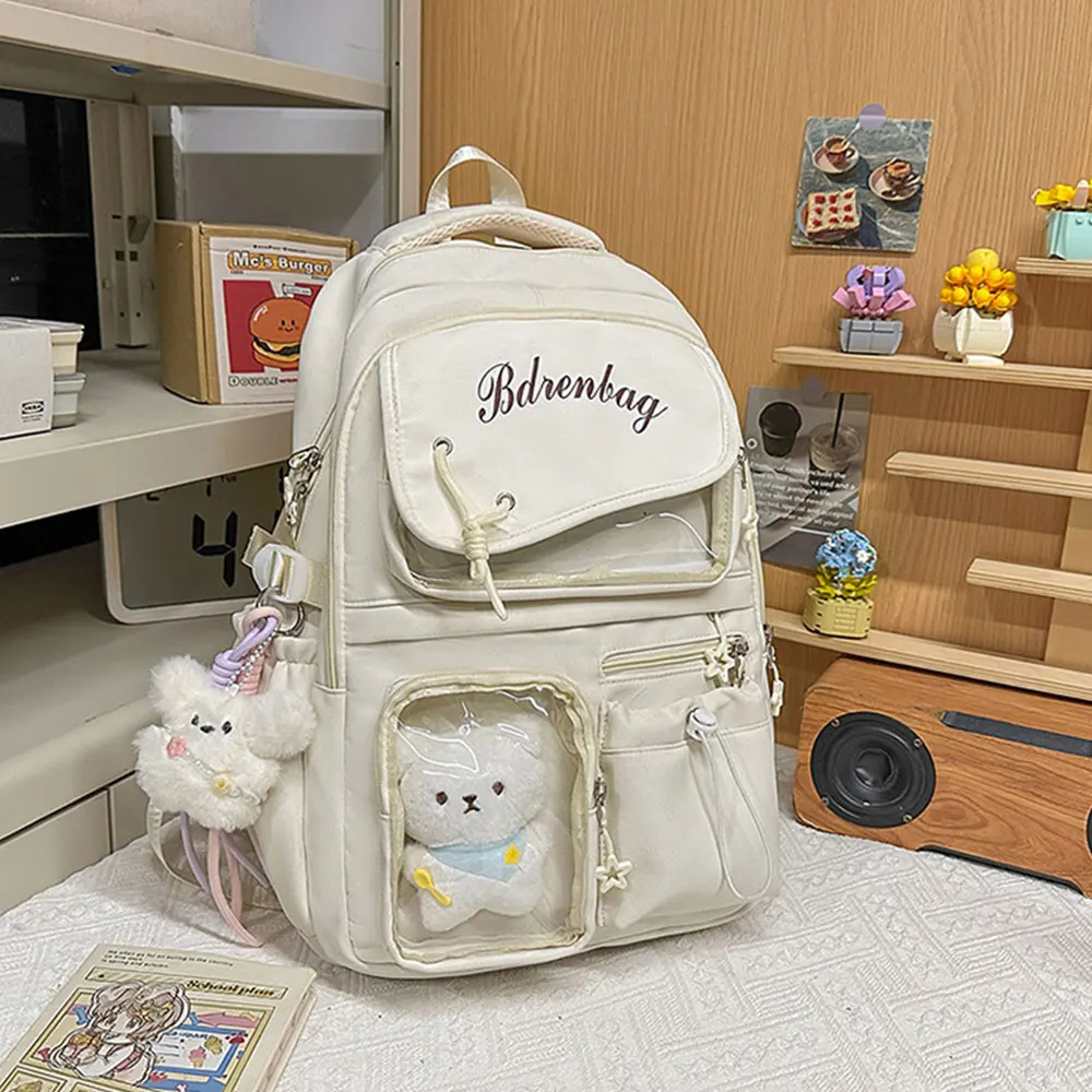 (7370-branco) Nova Mochila Feminina Fofa Com Estilo Anime Moderno E Bolso Transparente