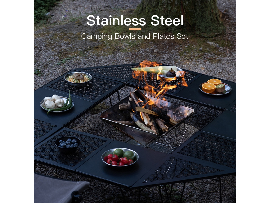 Conjunto Pratos e Tigelas Inox com Sacola para Camping
