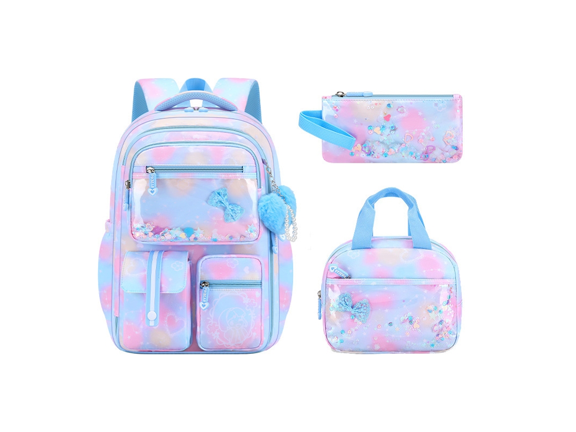 Conjunto De 3 Peças De Mochila Fofa, Mochila Escolar, 17 Polegadas, Adequada Para Escola, Viagens, Pernoites E Aventuras Diárias Rosa