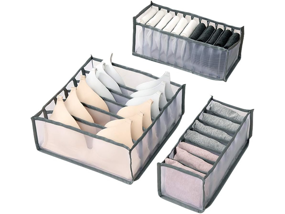 Organizador De Gavetas Para Roupa Interior, 3 Peças Caixas De Armazenamento Compatíveis Com Meias, Gravatas E Acessórios Pequenos