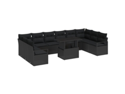Conjunto 11 Sofá De Jardim Vidaxl Preto Vime Pe (100 X 55 X 73 Cm)