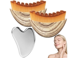 Conjunto Gua Sha Facial em Aço Inoxidável 2 Peças, para Drenagem Linfática, Reduz Inchaço e Promove Lifting Bege SIURN