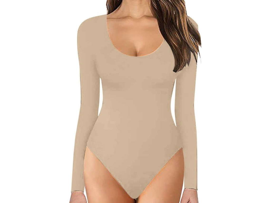 Bodycon Bodysuit Feminino Com Manga Longa E Fecho De Botões - Versátil Para Qualquer Ocasião Khaki