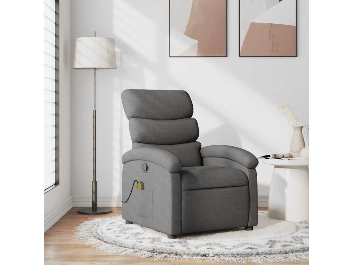 Vidaxl Poltrona De Massagens Reclinável Tecido Cinzento-escuro