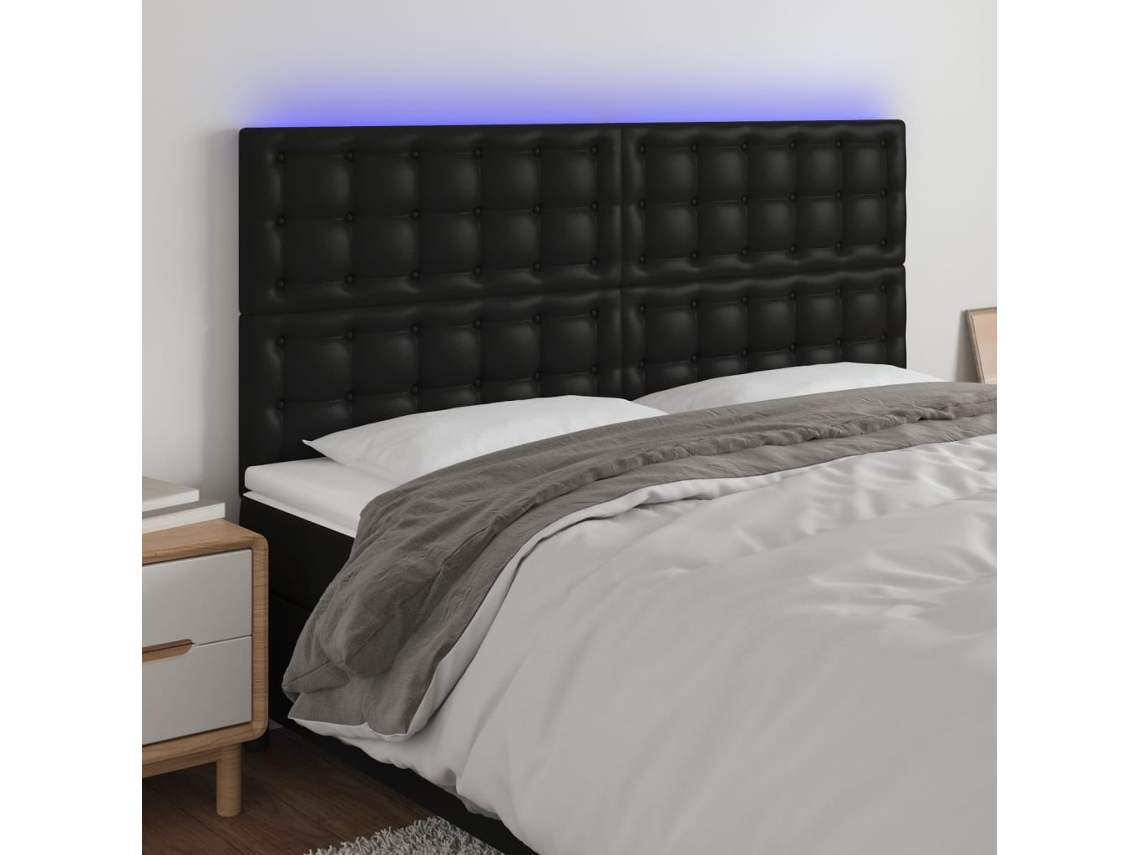 Vidaxl Cabeceira Cama C/ Led Couro Artificial 160x5x118/128 Cm Preto