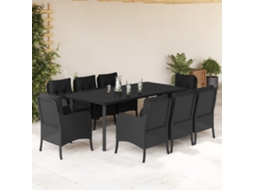 Vidaxl 9 Pcs Conjunto De Jantar P/ Jardim C/ Almofadões Vime Pe Preto