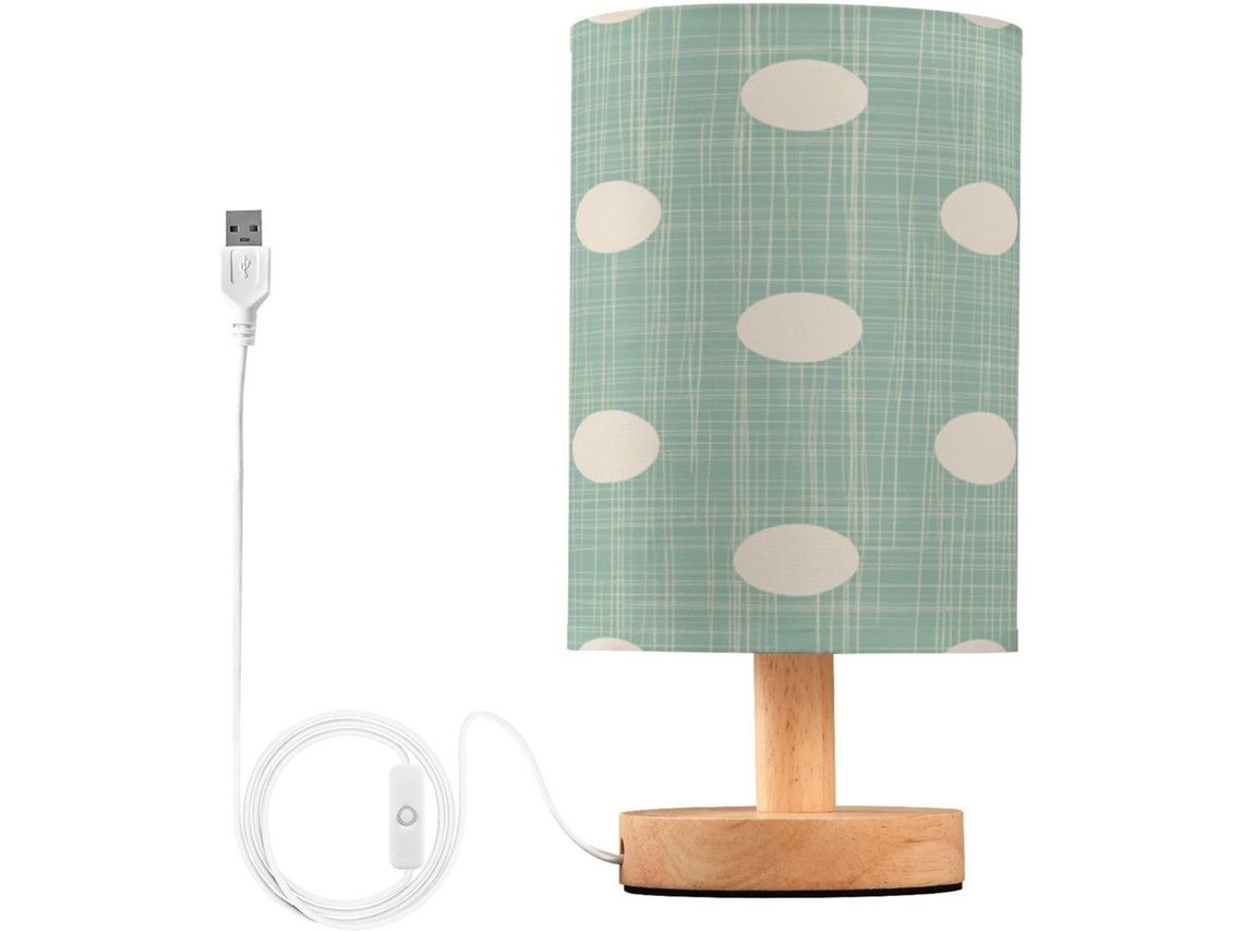 Abajur De Cabeceira Com Estampa Bolinhas, Portas De Carregamento Usb C, Luminária De Mesa Cabeceira, Luminária De