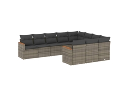 Conjunto de 10 Sofás de Jardim com Almofadas Vime Pe Cinza MAISON EXCLUSIVE