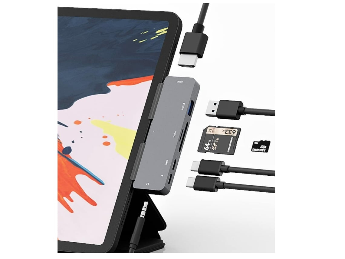 7 em 1 Adaptador de Hub Usb C Hdmi240409-4Zzy Múltiplas Portas com Leitor de Cartão Sd e Microsd 4K Hdmi 60W Pd Cinza