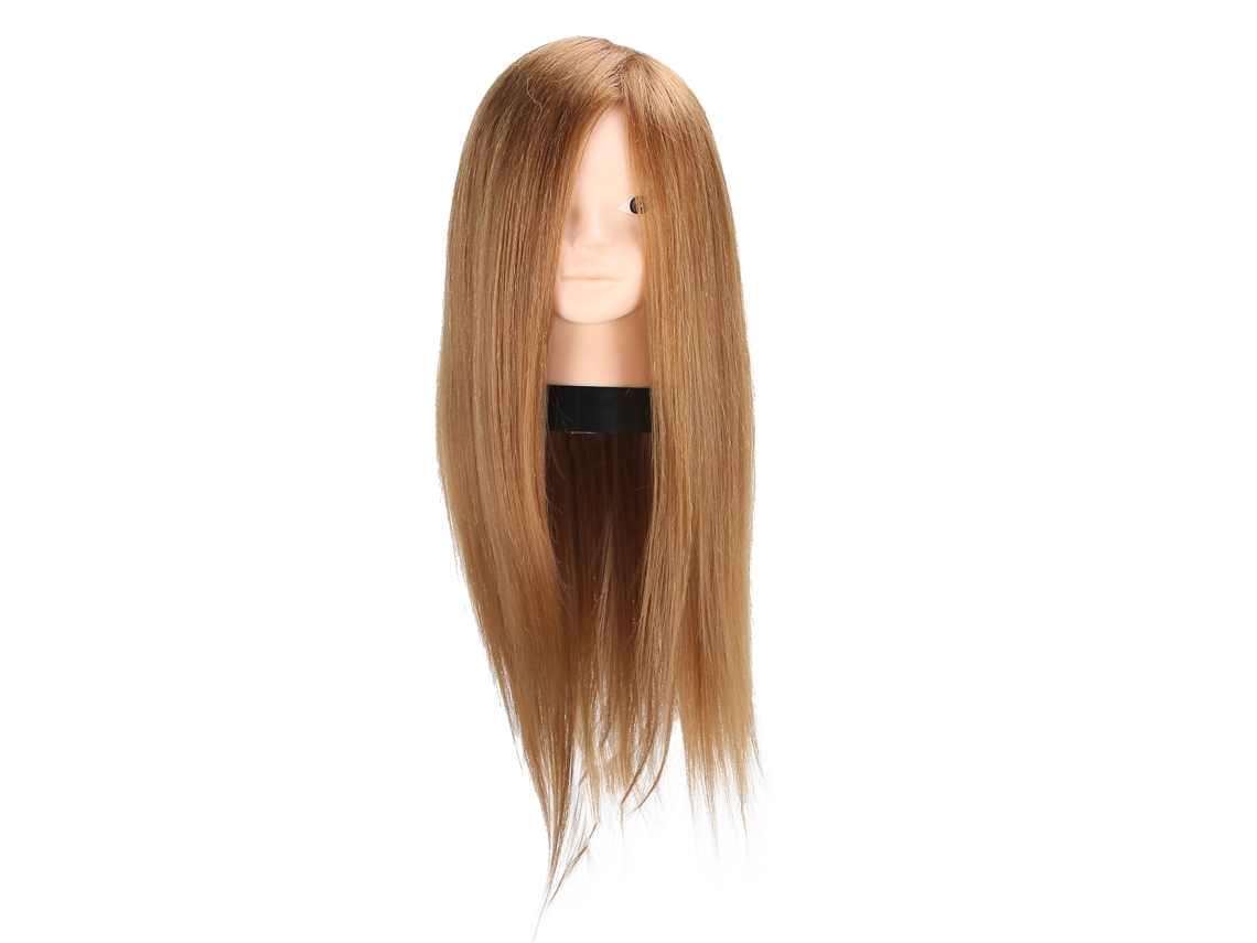 Cabeça de manequim para treinamento de penteados com cabelo castanho dourado