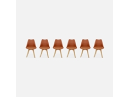 Cadeira Estilo Escandinavo Com Pés Em Madeira De Faia, Set De 6, Terracota