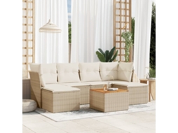 7 Pcs Conjunto De Sofás P/ Jardim Com Almofadões Vime Pe Bege Dkd Home Decor