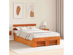 Vidaxl Estrutura Da Cama Com Cabeceira Marrom Cera 140 X 190 Cm