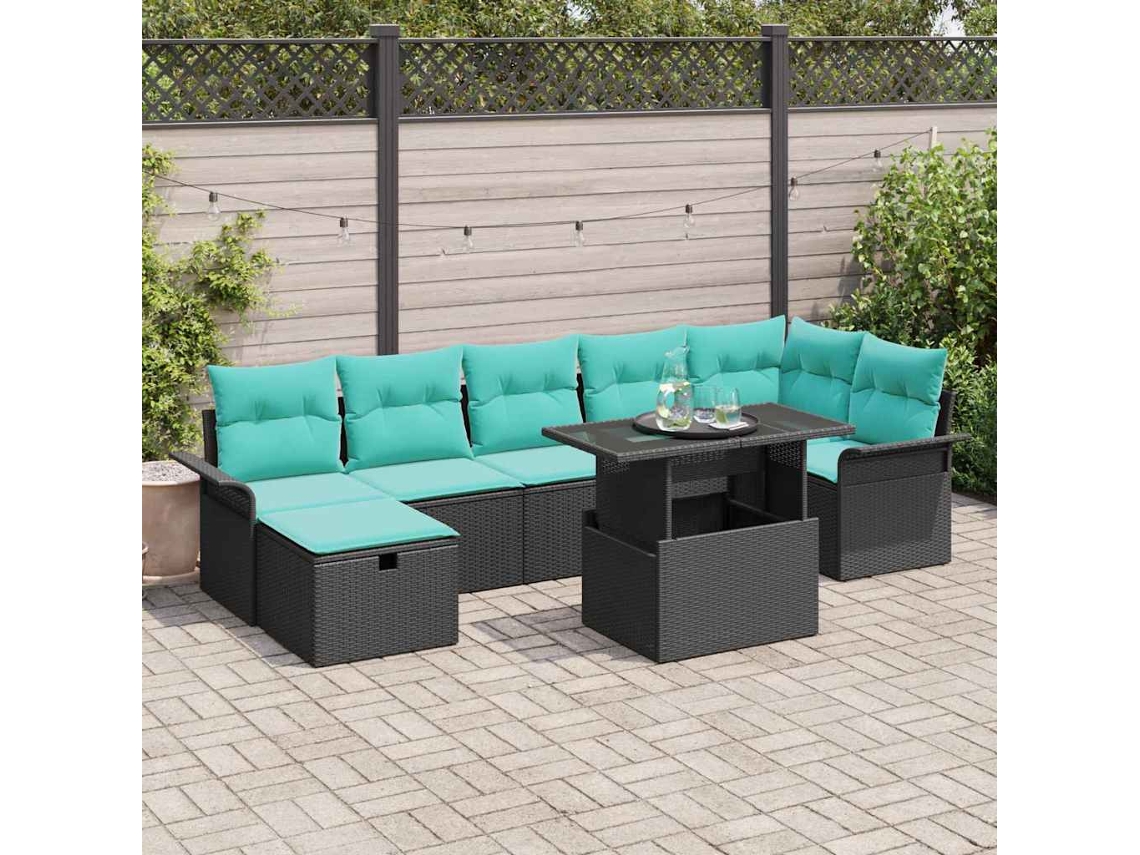 Vidaxl Conjunto De Sofá De Jardim 8 Pcs Preto Rattan Sintético