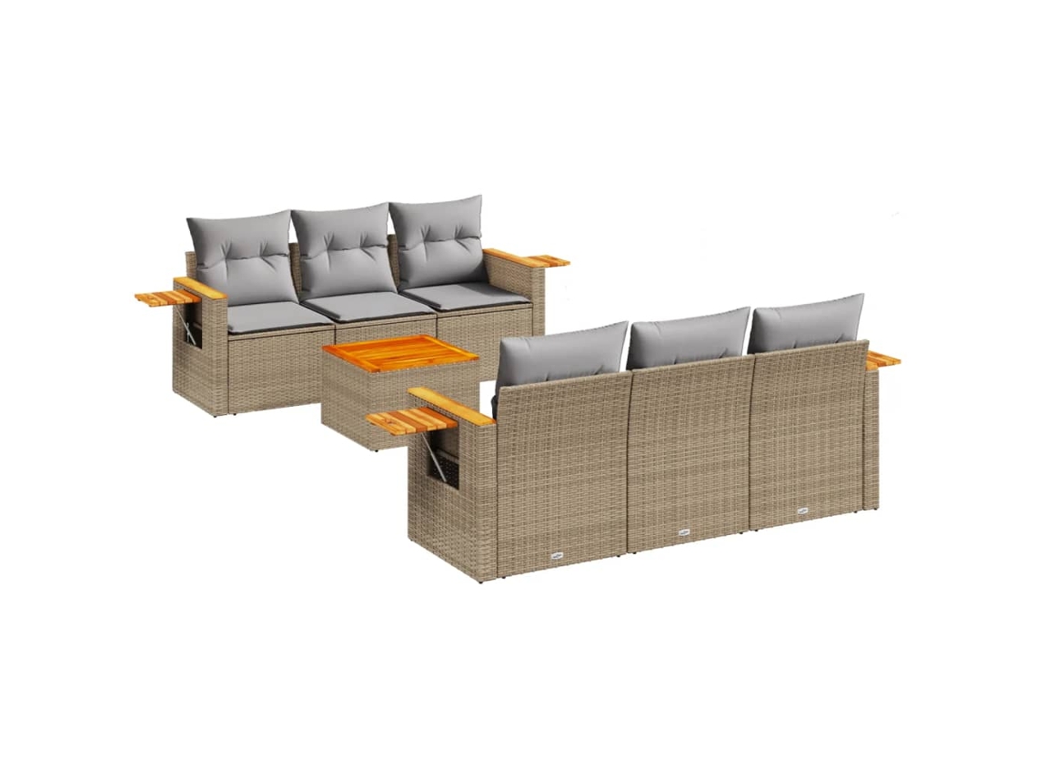 Conjunto de 7 Sofás para Jardim com Almofadões Vime Pe Bege MAISON EXCLUSIVE (7 pcs)