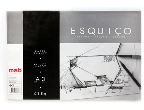 Bloco Papel Esquiço, A3,  38 g/m², 25 Folhas, Branco