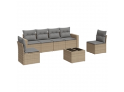 Conjunto de 7 sofás para jardim com almofadões Vime Pe Bege MAISON EXCLUSIVE (7 peças)