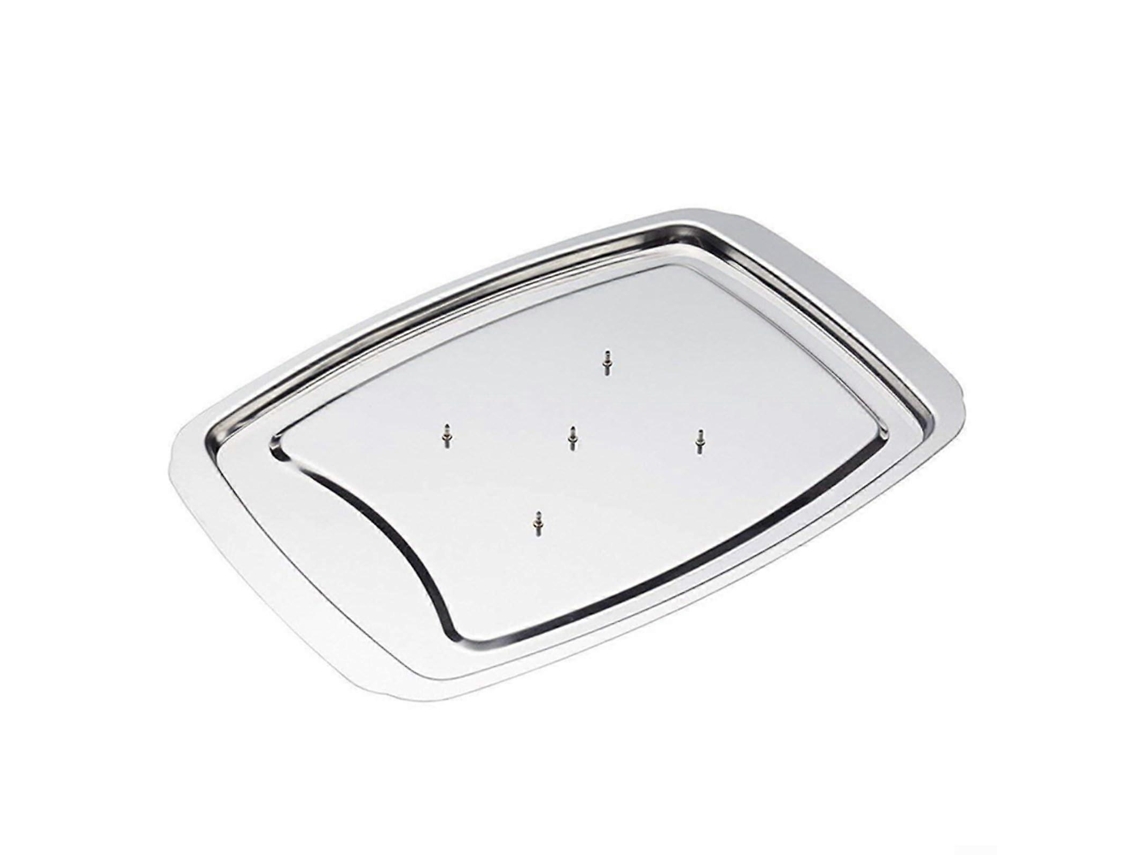 Grelha Para Assar Peru Em Aço Inoxidável Com Pinos Antiderrapantes Para Posicionamento Seguro Da Carne E Aquecimento Uniforme.