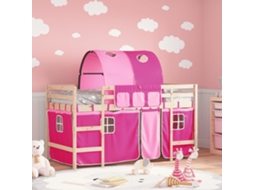 Cama Alta P/ Criança C/ Túnel 90x200 Cm Pinho Maciço Rosa