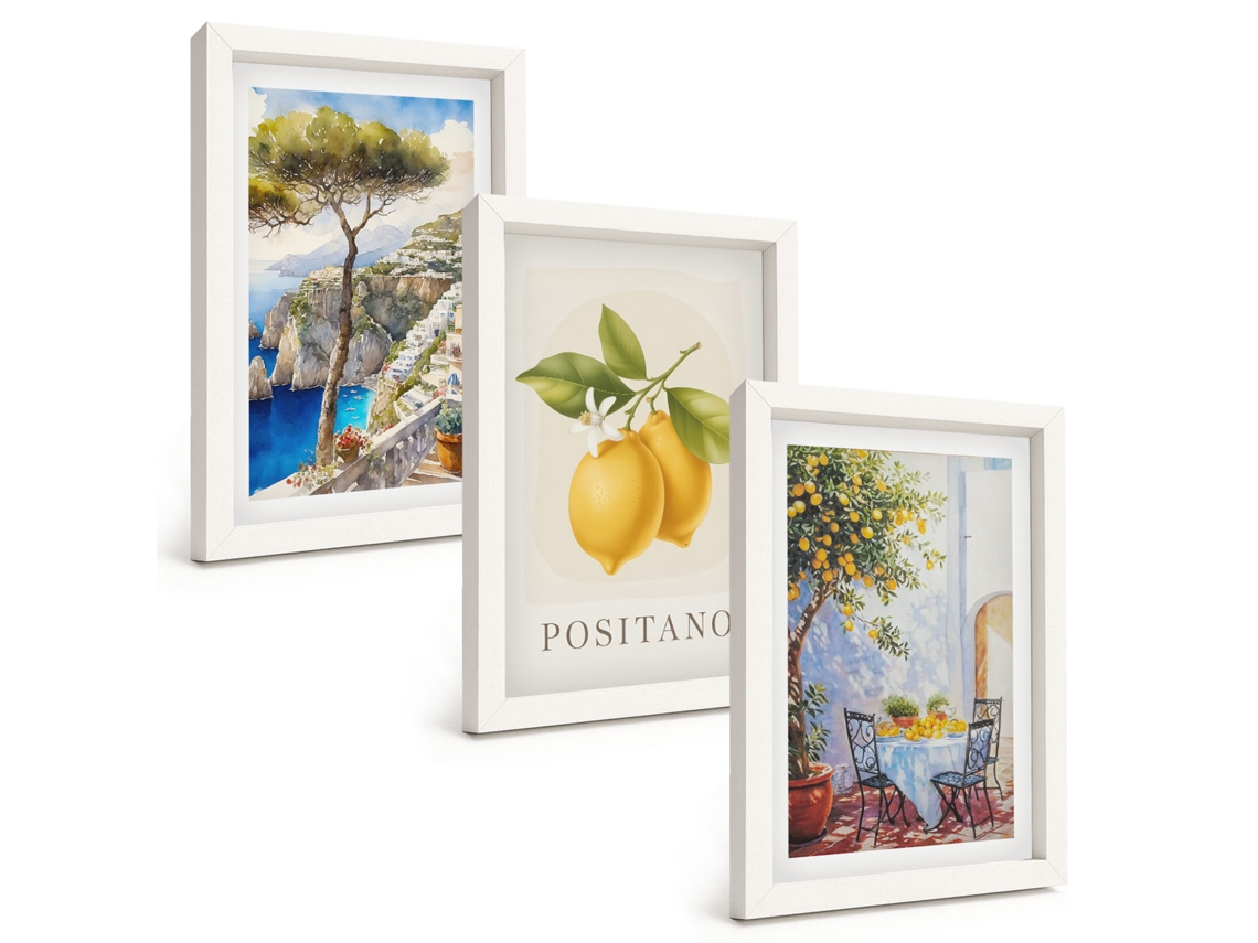 Composição De Quadros Vistas De Positano Com Limões Espelharte (3 Peças 20x30 Cm)