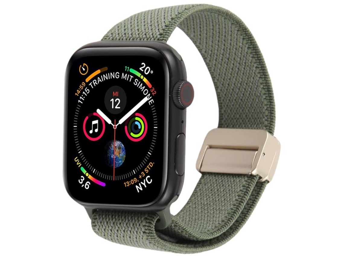 Bracelete Para Apple Watch 42/41/40/38mm - Nylon Elástico Bicolor Com Fivela Magnética Verde E Cinza