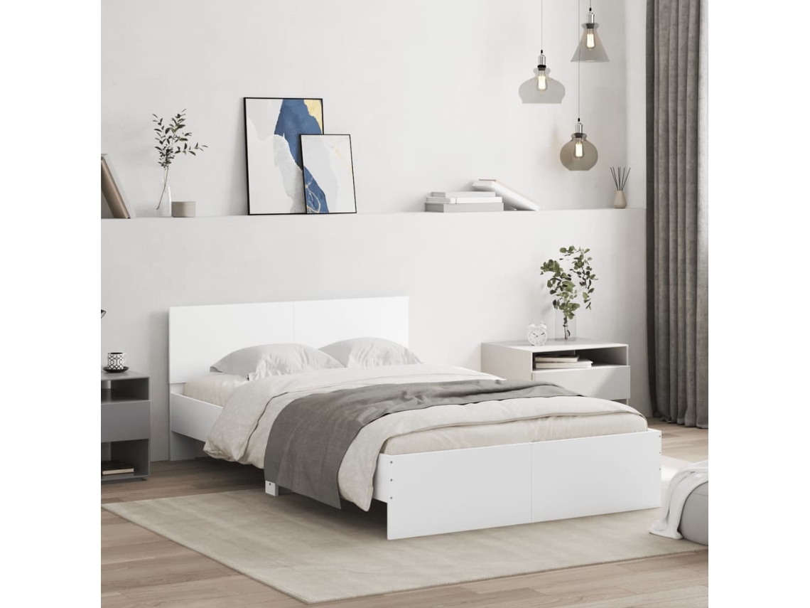 Cama De Casalcama De Adultoestrutura De Cama Com Cabeceira 135x190 Cm Branco Wsd41429