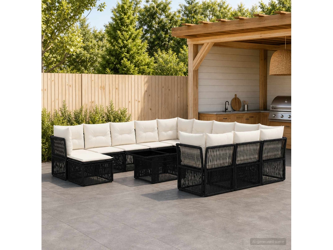 Vidaxl Conjunto De Sofá De Jardim 13 Unid. Preto Vime Pe