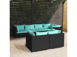 Vidaxl 7 Pcs Conjunto Lounge De Jardim C/ Almofadões Vime Pe Preto