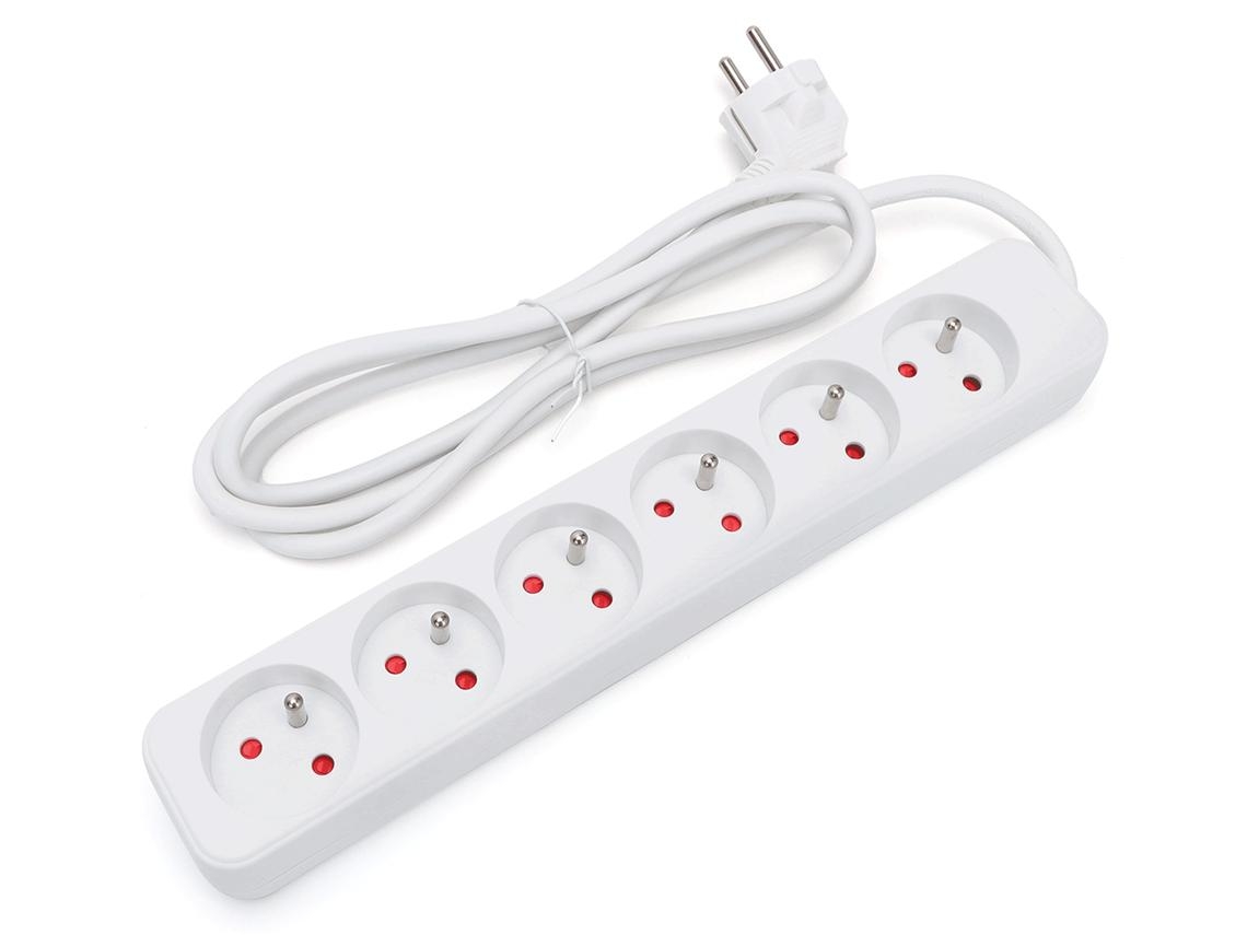 Aigostar Régua extensora de 6 tomadas 16A 2P T com cabo de 1,5 metros, cor branca.