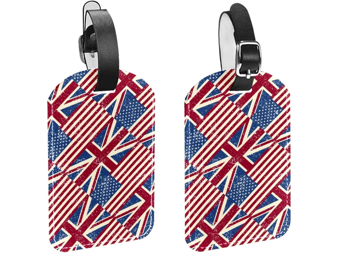 Conjunto De 2 Etiquetas Bagagem Em Couro Sintético Proteção Privacidade Bandeiras Union Jack