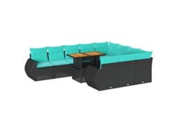 Maison Exclusive - 11 Pcs Conjunto Sofás De Jardim C/ Almofadões Vime Pe Preto