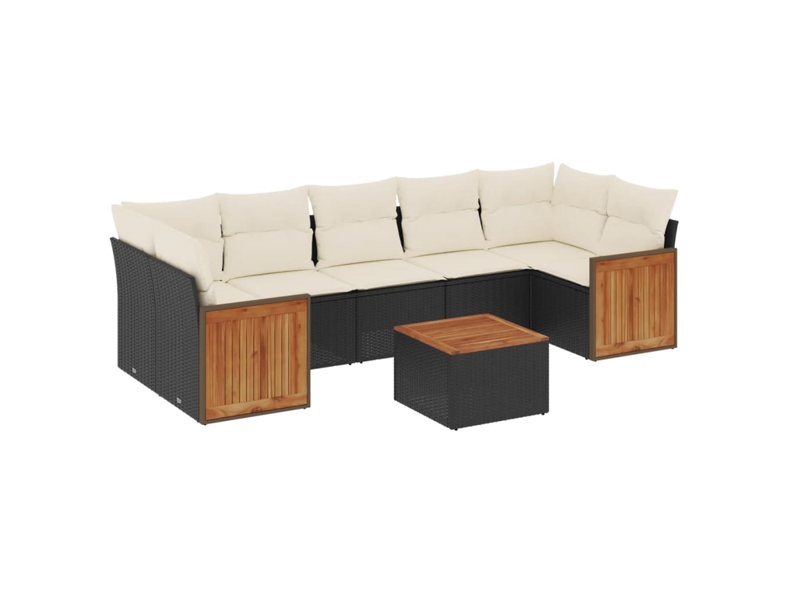 Conjunto 8 sofás de jardim VIDAXL com almofadões vime PE preto