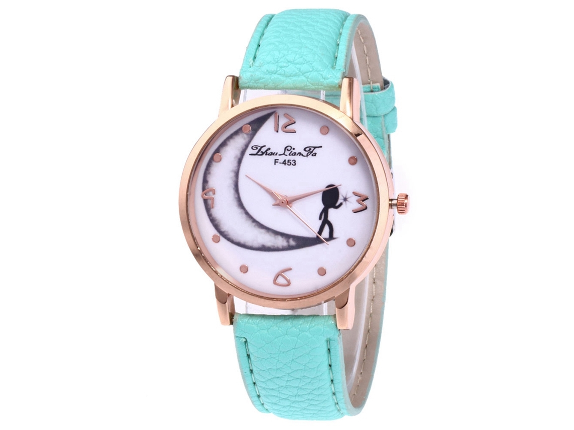 Relógio feminino Zhoulianfa com pulseira de couro PU, mostrador redondo, movimento de quartzo e cor verde menta.
