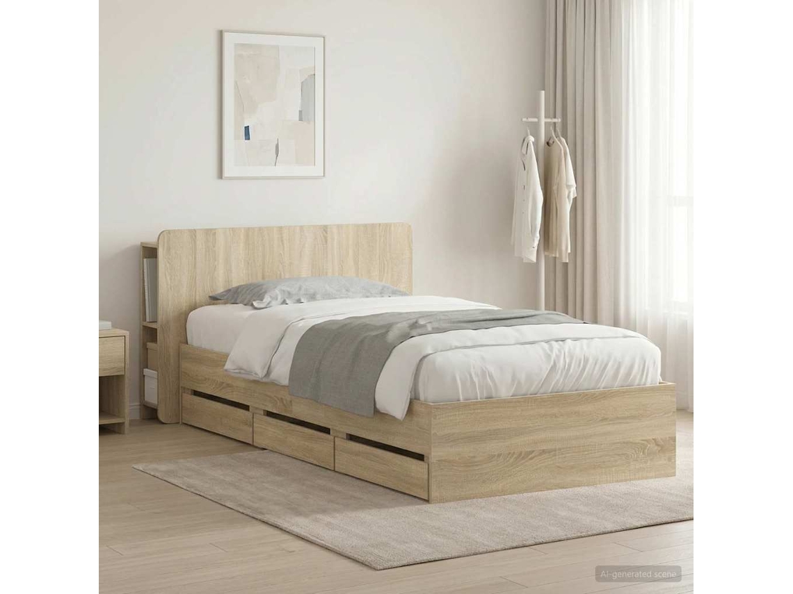 Vidaxl Estrutura De Cama Com Armazenamento E Cabeceira Carvalho Sonoma