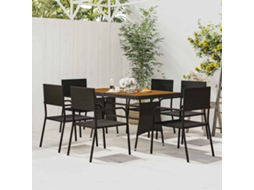 Vidaxl 7 Pcs Conjunto De Jantar P/ Exterior Vime Pe Preto