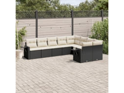 Vidaxl 9 Pcs Conjunto De Sofás P/ Jardim C/ Almofadões Vime Pe Preto