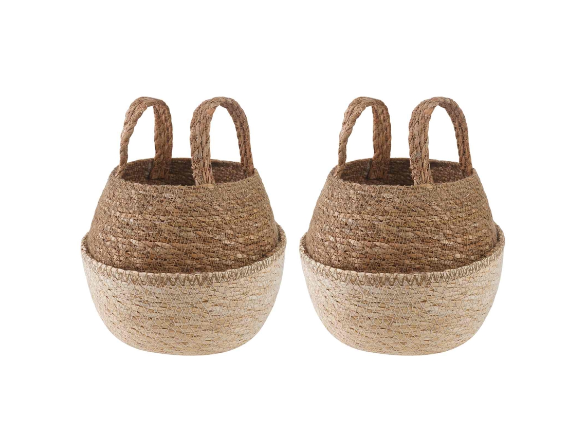 Vidaxl Cachepot Com Alças 2 Pcs Branco Ø 22 X 20 Cm 100% Erva Marinha