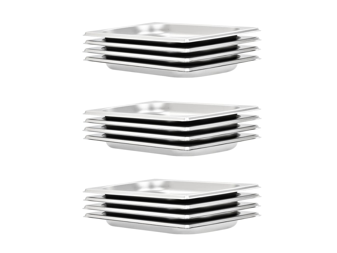 Vidaxl Recipientes Gastronorm 12 Pcs Gn 1/4 20 Mm Aço Inoxidável